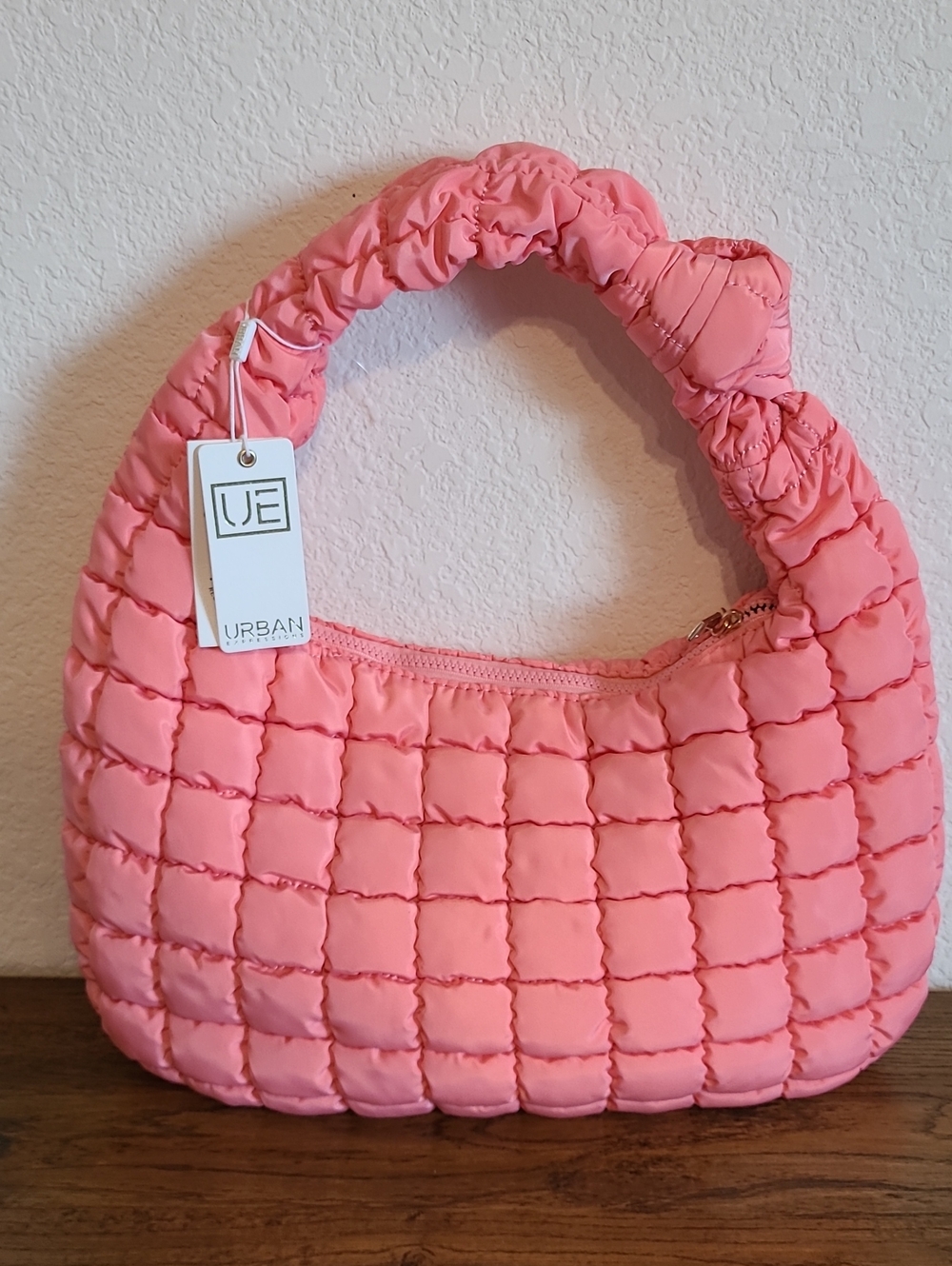 Urban Expressions Coral Pink Quilted Hobo Shoulder Bag